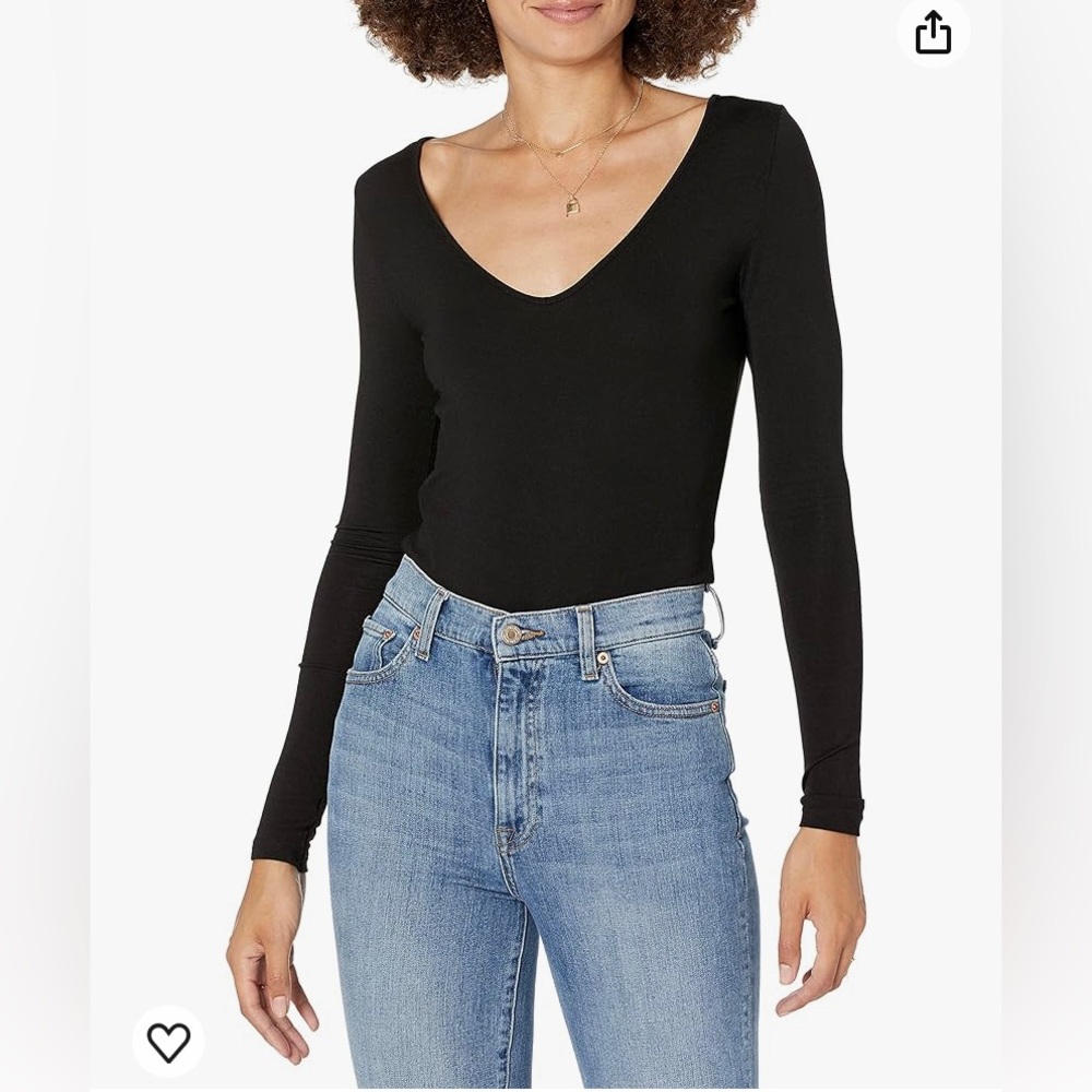 Set of 2: The Drop Long Sleeve Deep V Second Skin Bodysuit